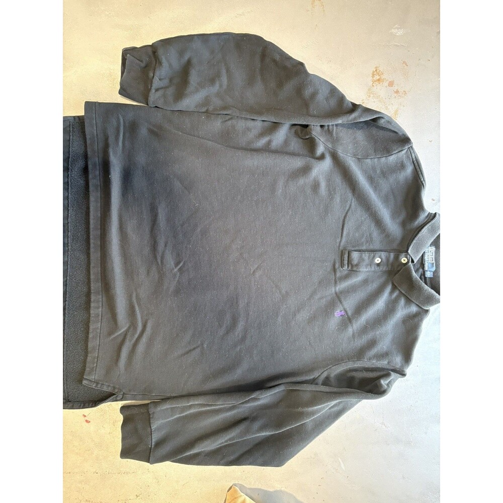 Ralph Lauren Black Pullover Fleece Sweatshirt Polo Sweater QT Buttonup Men's XL
